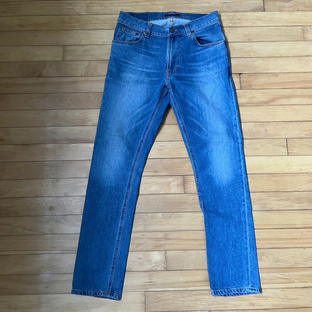 Nudie Jeans Co Mens Straight Leg Lean Dean Blue Denim Jeans W30 L30